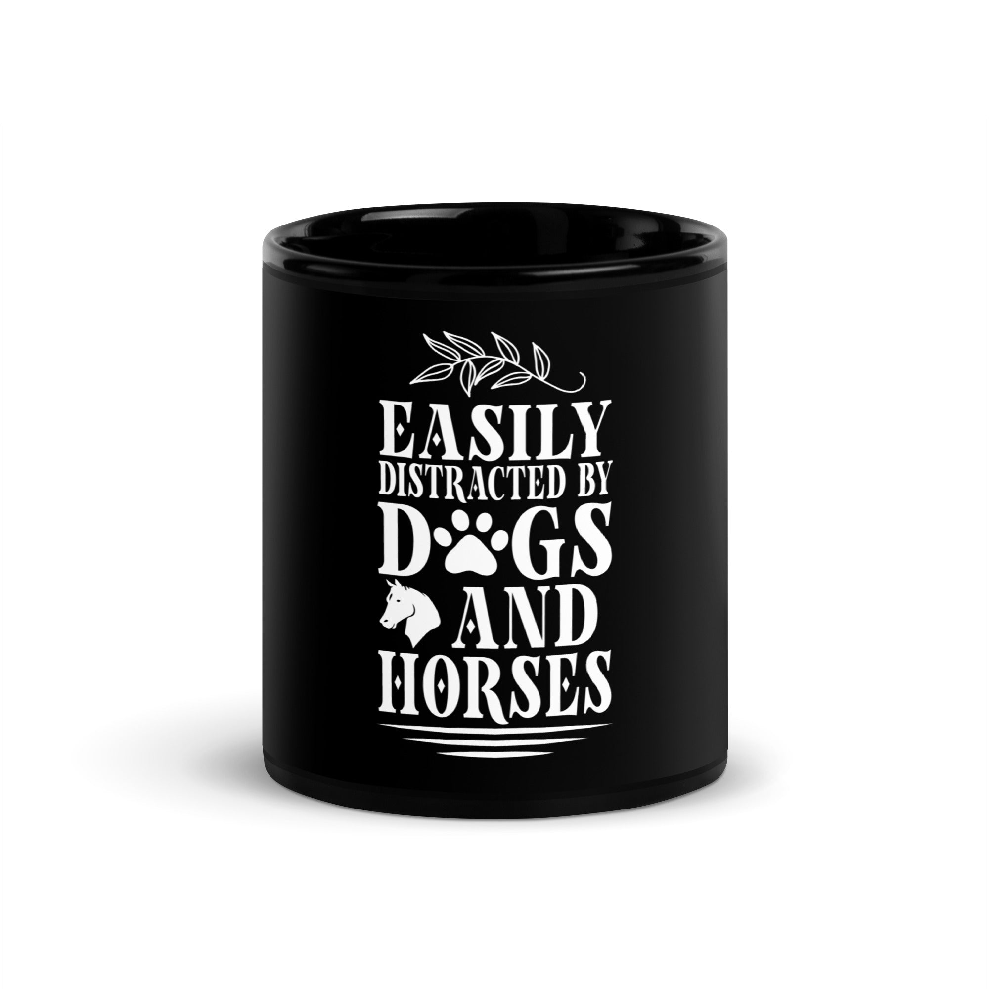 easily-distracted-by-dogs-and-horses-black-glossy-mug