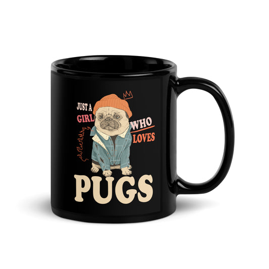 Pug Love Girl Black Glossy Mug