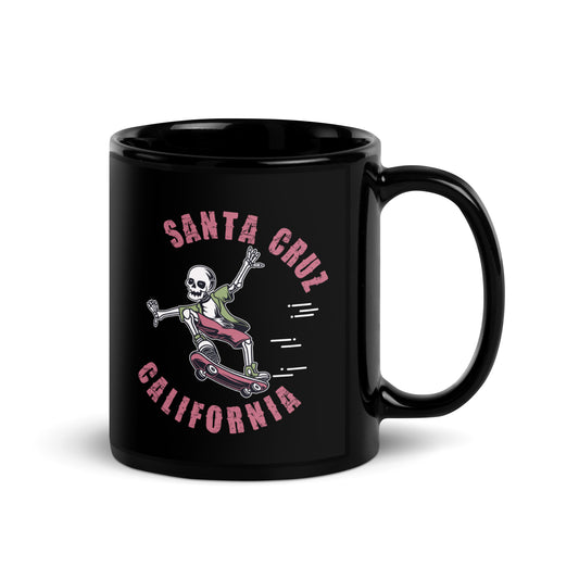 Old School Skater Santa Cruz California Black Glossy Mug