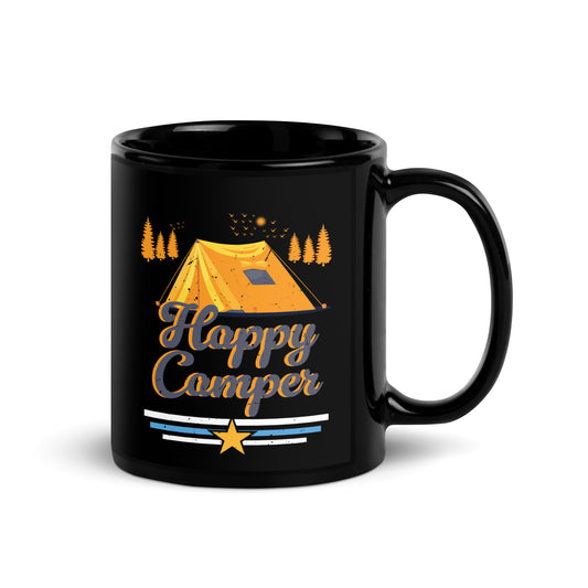 Funny Camping Hiking Lover Present Happy Camper  Black Glossy Mug