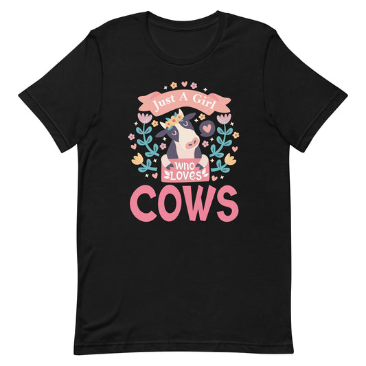 Just A Girl Who Loves Cows Cute Strawberry Cow Cowgirl Print  Unisex t-shirt